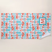 Fox- u. Vogel-Volkskunst-Muster des Monogramm-| Strandtuch (Vorderseite)