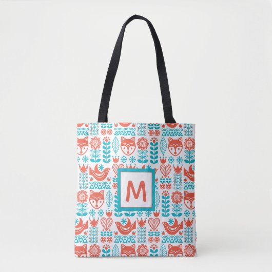 Fox- u. Vogel-Volkskunst-Muster des Monogramm-| Tasche (Vorderseite)