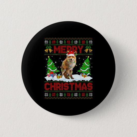 Fox Ugly Xmas Sweater Funny Fox Animal Merry Chris Button (Vorderseite)