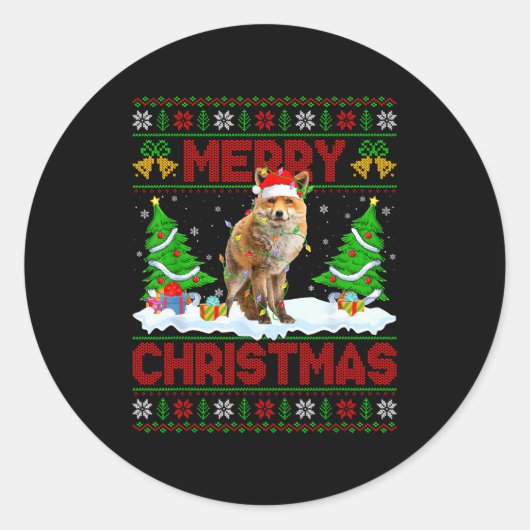 Fox Ugly Xmas Sweater Funny Fox Animal Merry Chris Runder Aufkleber (Vorderseite)