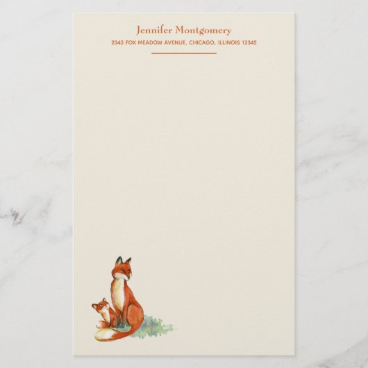 Fox- und Baby-Aquarell-Illustration Personalisiert Briefpapier (Vorderseite)