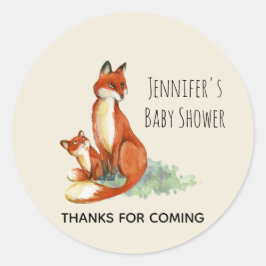 Fox und Baby Watercolor Illustration Baby Shower Runder Aufkleber