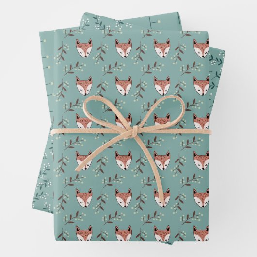 Fox und Beeren in aquamarinen Geschenkpapier Set (Beispiel)