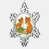 Fox und Bird genießen Weihnachtsschnee Schneeflocken Zinn-Ornament (Rechts)