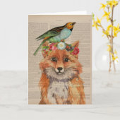 Fox- und Bird-Vintage Buchseite Karte (Gelbe Blume)