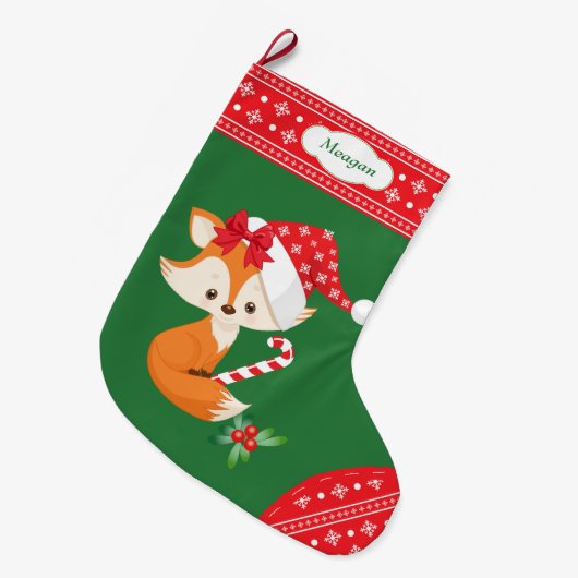 Fox und Candy Cane Großer Weihnachtsstrumpf (Vorderansicht (hängend))