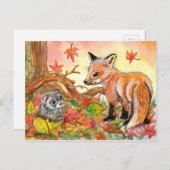 Fox und Ferret im Herbst Postkarte (Vorne/Hinten)