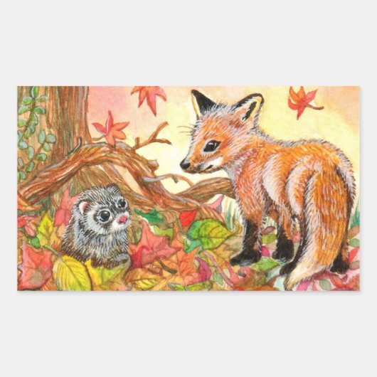 Fox und Ferret im Herbst Rechteckiger Aufkleber (Vorderseite)