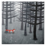 Fox und Forest Fliese<br><div class="desc">Ein wilder roter Fuchs steht unter Bäumen in einem dunklen Wald. Ein Landschaftsbild für Tiere, Natur und Wildtiere.</div>