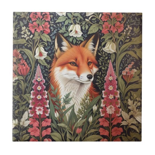 Fox und Foxglove Blume William Morris Inspiriert Fliese (Vorderseite)