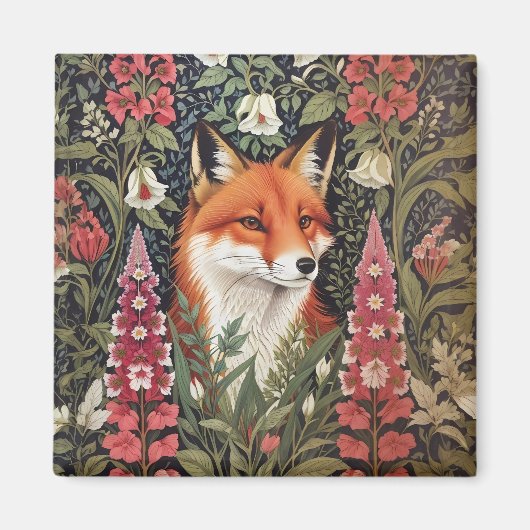 Fox und Foxglove Blume William Morris Inspiriert Magnet (Vorne)