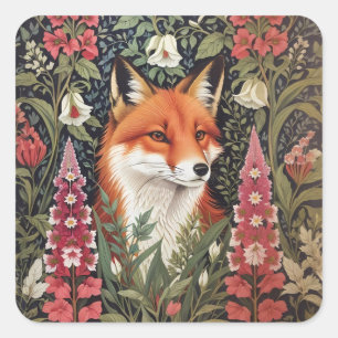 Fox und Foxglove Blume William Morris Inspiriert Quadratischer Aufkleber