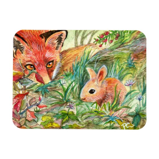 Fox und kleines Kaninchen Magnet (Horizontal)