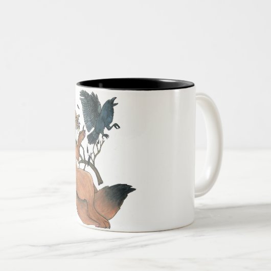 Fox und Krähen-Tasse Zweifarbige Tasse (VorderseiteRechts)