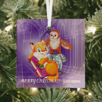 Fox und Owl Ornament Aus Glas