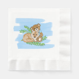 Fox und Teddy Bear Greenery Boy's Baby Shower Serviette
