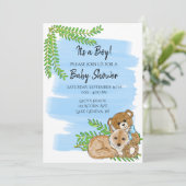 Fox und Teddy Bear und Greenery Boy's Baby Shower Einladung (Stehend Vorderseite)