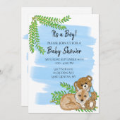 Fox und Teddy Bear und Greenery Boy's Baby Shower Einladung (Vorne/Hinten)