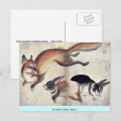 Fox und zwei Hasen Ukiyoe. Postkarte (Vorne/Hinten)