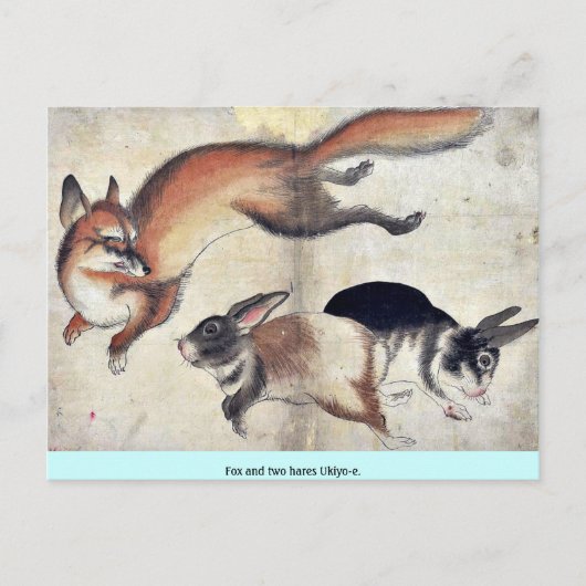 Fox und zwei Hasen Ukiyoe. Postkarte (Vorderseite)