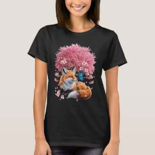 Fox Under Cherry Blossom Tree Japanischer Sakura H T-Shirt