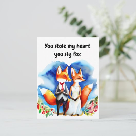Fox Valentine's Day Card Postkarte (Stehend Vorderseite)