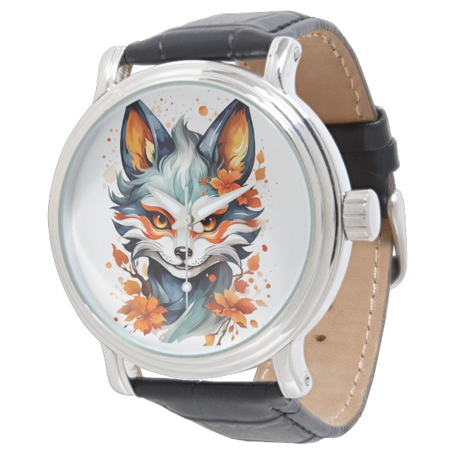 Fox Vibes: Zeitlose Kunst im Herbst Armbanduhr (Schrägansicht)