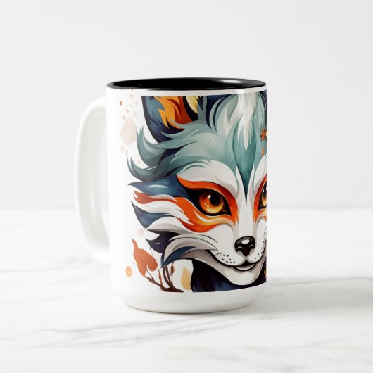 Fox Vibes: Zeitlose Kunst im Herbst Zweifarbige Tasse (Vorderseite Links)