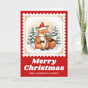 Fox Violin Retro Postage Briefmarke Weihnachten