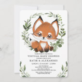Fox Virtual Baby Dusche von Mail Woodland Grüne Einladung (Vorderseite)