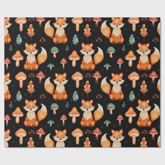Fox, Wald-Pilze, Herbstleaven Geschenkpapier (Flach)