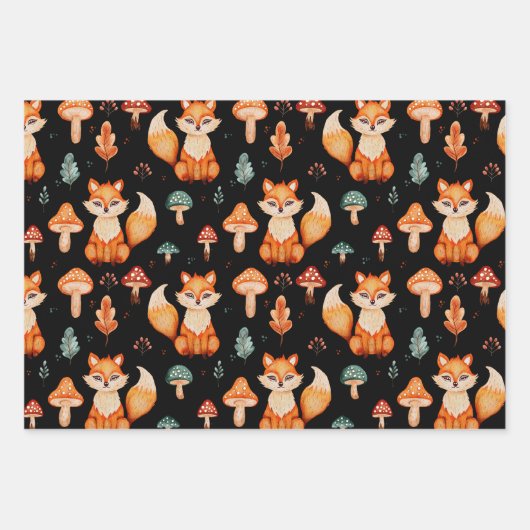 Fox, Wald-Pilze, Herbstleaven Geschenkpapier Set (Vorderseite 3)