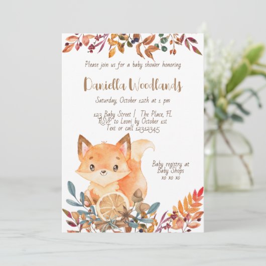 Fox-Wälder fallen Babydusche Einladung (Stehend Vorderseite)