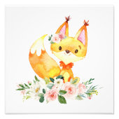 Fox, Waldtiere, Boho, rosa Blume Fotodruck (Vorne)