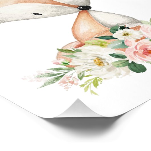 Fox, Waldtiere, Boho, rosa Blume Fotodruck (Ecke)