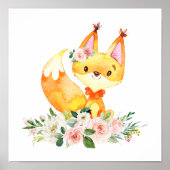 Fox, Waldtiere, Boho, rosa Blume Poster (Vorne)