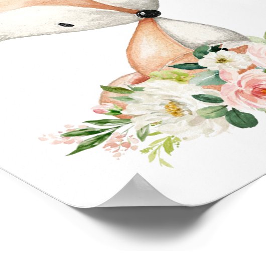 Fox, Waldtiere, Boho, rosa Blume Poster (Ecke)