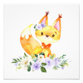 Fox, Waldtiere, Boho, violette Blumen Fotodruck (Vorne)