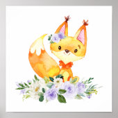 Fox, Waldtiere, Boho, violette Blumen Poster (Vorne)