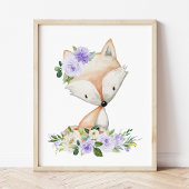 Fox, Waldtiere, Boho, violette Blumen Poster