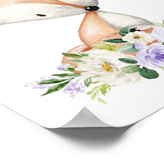 Fox, Waldtiere, Boho, violette Blumen Poster (Ecke)