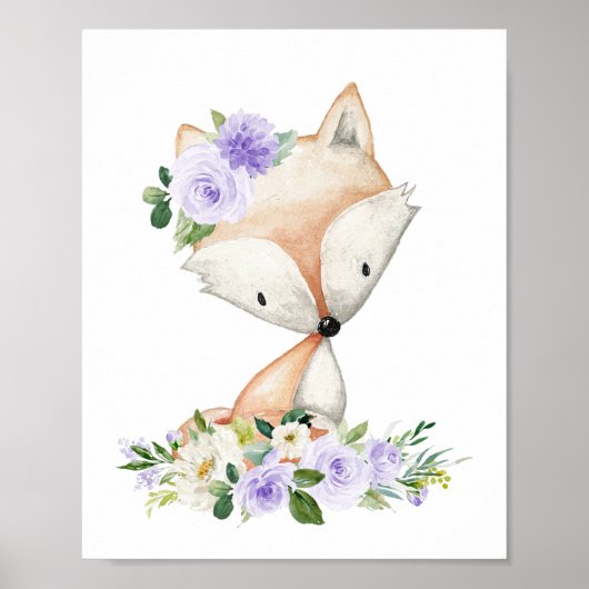Fox, Waldtiere, Boho, violette Blumen Poster (Vorne)