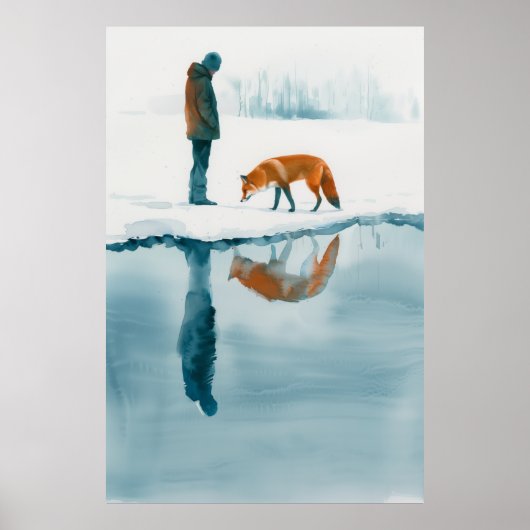 Fox Walking Beside Snow River - Natureposter Poster (Vorne)