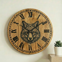 Fox Wall Clock - Wildlife Wooden Style  Große Wanduhr