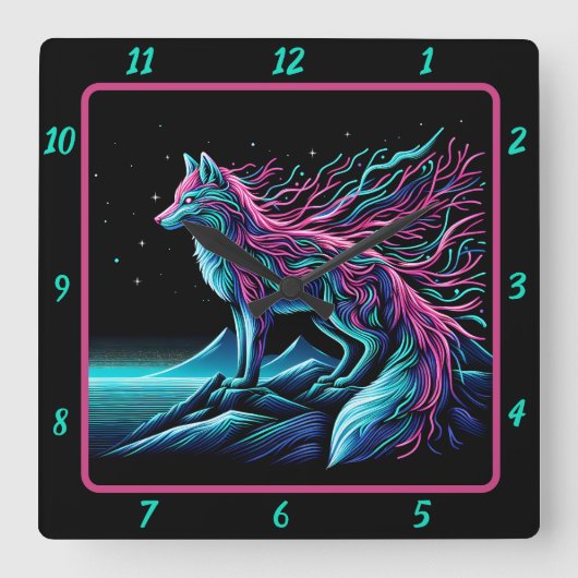 Fox Watching über Berge Quadratische Wanduhr (Vorderseite)