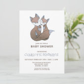 Fox Watercolor Baby Boy Blue Baby Dusche Einladung (Stehend Vorderseite)