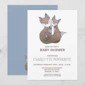 Fox Watercolor Baby Boy Blue Baby Dusche Einladung (Vorne/Hinten)