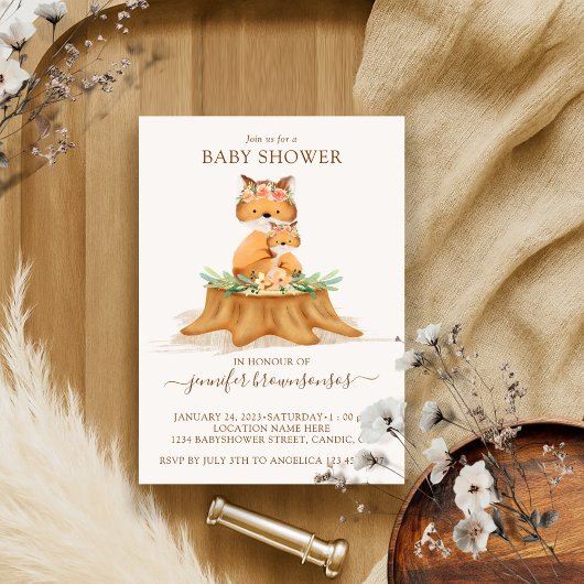 Fox Watercolor Mommy Baby Shower Einladung