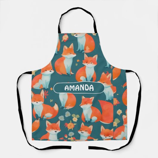 Fox Watercolor Personalisiertes Muster Schürze (Vorderseite)