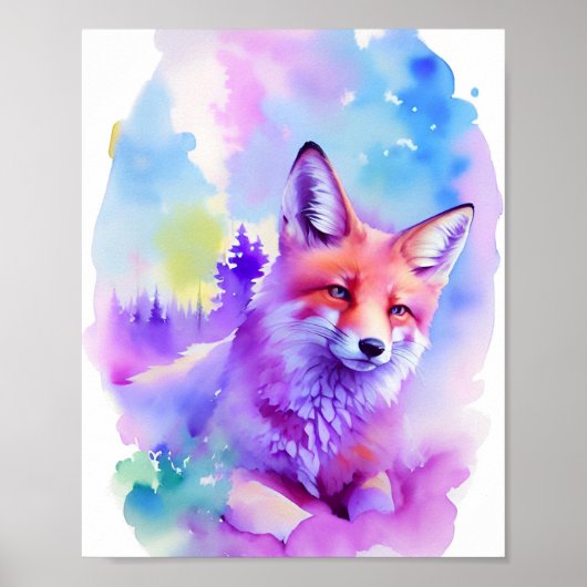 Fox Watercolor Portrait 1 Holiday Postkarte Poster (Vorne)